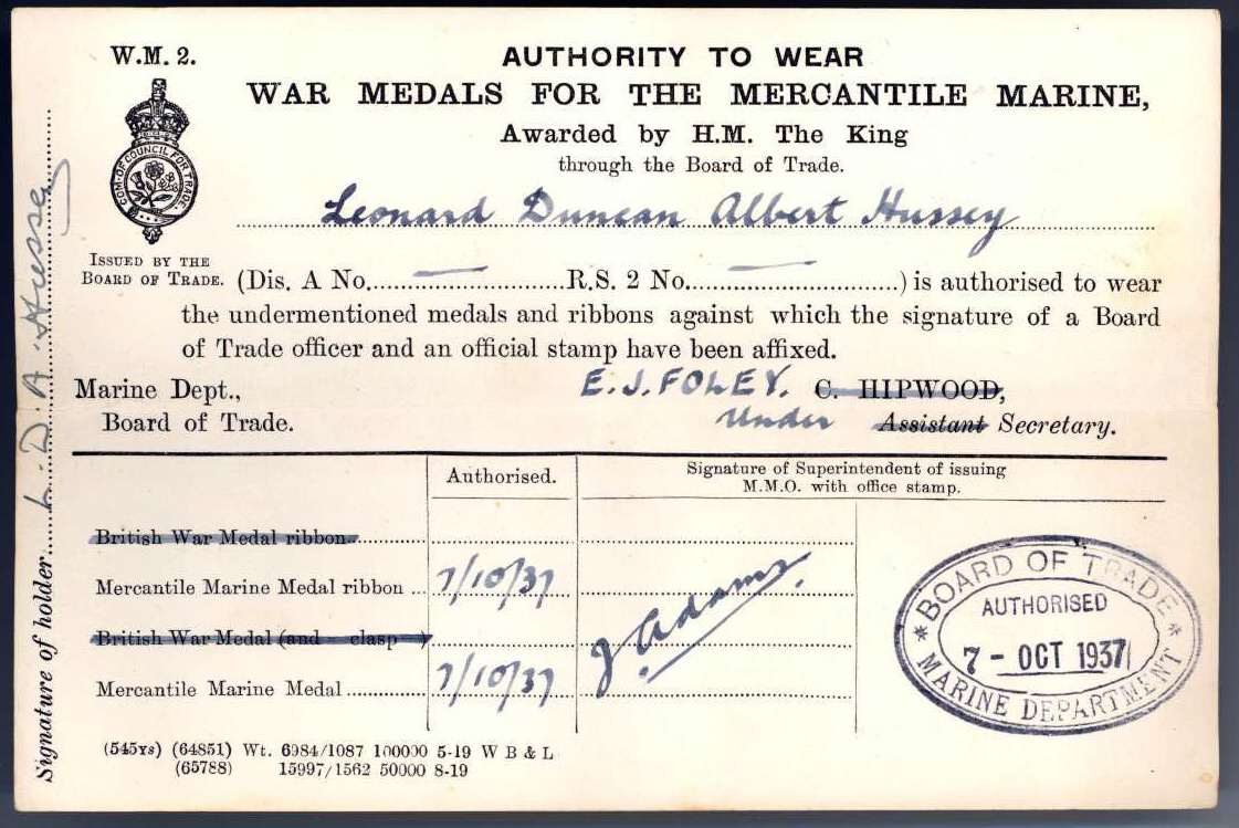 Leonard Duncan Albert Hussey (18911964) Biographical notes